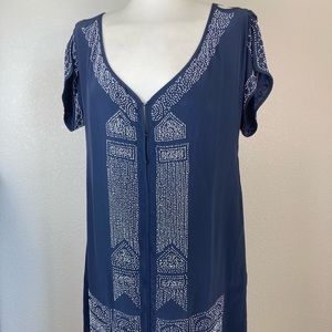 Burning Torch from Anthropologie navy blue beaded mini shift dress silk size s